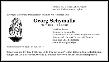 Traueranzeige von Georg Schymalla von Wetterauer Zeitung, Wetterauer Zeitung