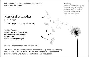 Traueranzeige von Renate Lotz von Alsfelder Allgemeine