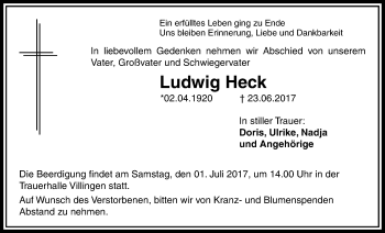 Traueranzeige von Ludwig Heck von Licher Wochenblatt, Licher Wochenblatt, Licher Wochenblatt