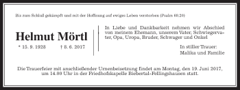 Traueranzeige von Helmut Mörtl von Giessener Allgemeine, Alsfelder Allgemeine, Wetterauer Zeitung, Wetterauer Zeitung