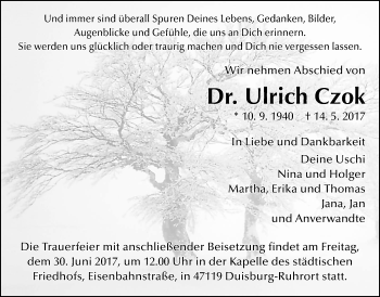 Traueranzeige von Ulrich Czok von Giessener Allgemeine, Alsfelder Allgemeine