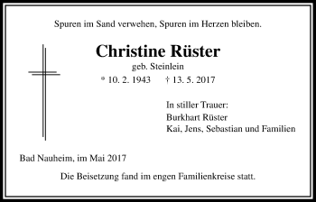 Traueranzeige von Christine Rüster von Wetterauer Zeitung, Wetterauer Zeitung