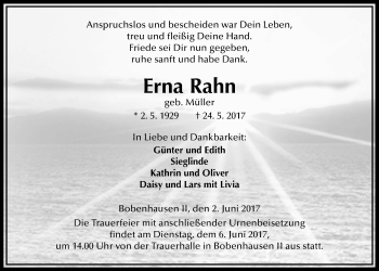 Traueranzeige von Erna Rahn von Alsfelder Allgemeine