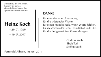 Traueranzeige von Heinz Koch von Giessener Allgemeine, Alsfelder Allgemeine