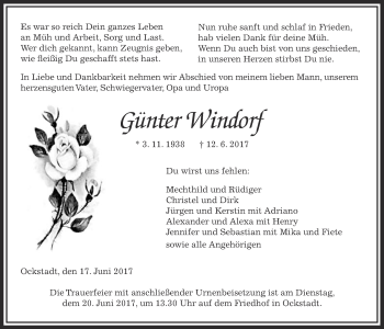 Traueranzeige von Günter Windorf von Wetterauer Zeitung, Wetterauer Zeitung