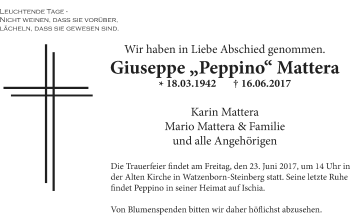 Traueranzeige von Giuseppe Mattera von Giessener Allgemeine, Alsfelder Allgemeine