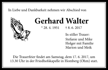 Traueranzeige von Gerhard Walter von Alsfelder Allgemeine