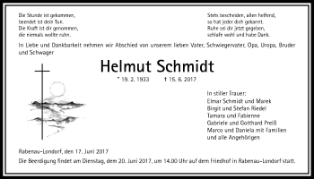 Traueranzeige von Helmut Schmidt von Giessener Allgemeine, Alsfelder Allgemeine