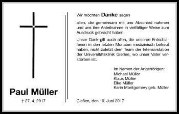 Traueranzeige von Paul Müller von Giessener Allgemeine, Alsfelder Allgemeine