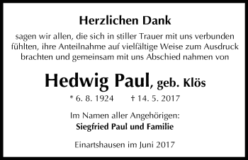 Traueranzeige von Hedwig Paul von Giessener Allgemeine, Alsfelder Allgemeine