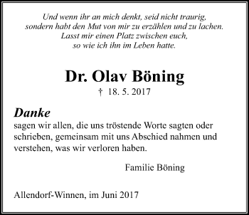 Traueranzeige von Olav Böning von Giessener Allgemeine, Alsfelder Allgemeine, Wetterauer Zeitung, Wetterauer Zeitung