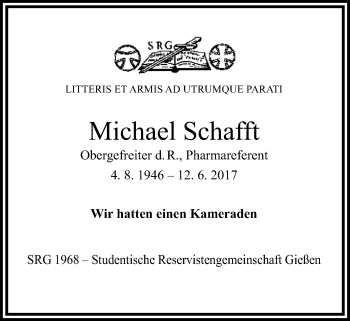 Traueranzeige von Michael Schafft von Giessener Allgemeine, Alsfelder Allgemeine