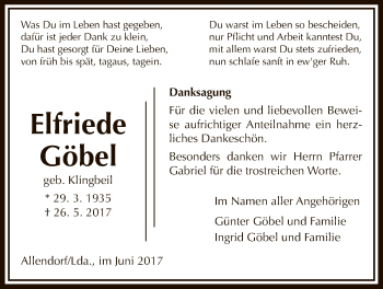 Traueranzeige von Elfriede Göbel von Allendorfer Mitteilungen