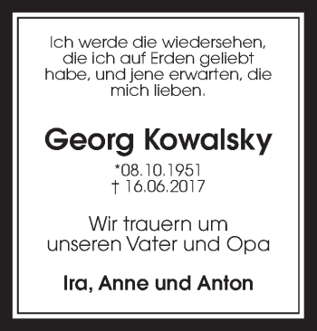 Traueranzeige von Georg Kowalsky von Giessener Allgemeine, Alsfelder Allgemeine