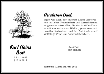 Traueranzeige von Karl Heinz Bott von Alsfelder Allgemeine