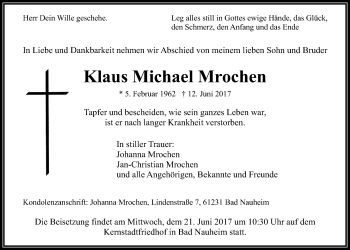 Traueranzeige von Klaus Michael Mrochen von Wetterauer Zeitung, Wetterauer Zeitung
