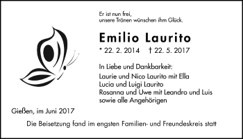 Traueranzeige von Emilio Laurito von Giessener Allgemeine, Alsfelder Allgemeine