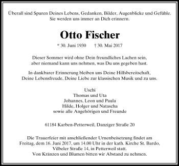 Traueranzeige von Otto Fischer von Wetterauer Zeitung, Wetterauer Zeitung