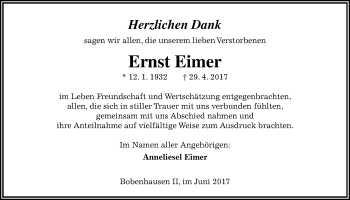 Traueranzeige von Ernst Eimer von Alsfelder Allgemeine