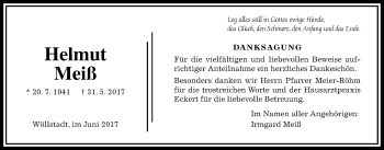 Traueranzeige von Helmut Meiß von Wetterauer Zeitung, Wetterauer Zeitung