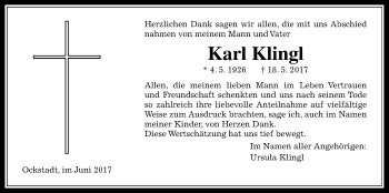 Traueranzeige von Karl Klingl von Wetterauer Zeitung, Wetterauer Zeitung