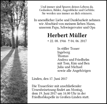 Traueranzeige von Herbert Müller von Giessener Allgemeine, Alsfelder Allgemeine