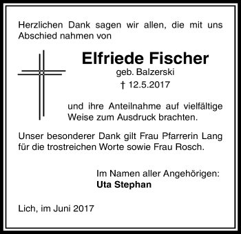 Traueranzeige von Elfriede Fischer von Licher Wochenblatt, Licher Wochenblatt, Licher Wochenblatt