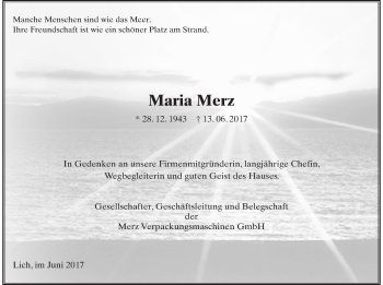 Traueranzeige von Maria Merz von Giessener Allgemeine, Alsfelder Allgemeine, Giessener Allgemeine, Alsfelder Allgemeine, Wetterauer Zeitung, Wetterauer Zeitung