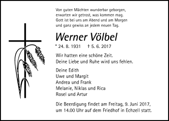 Traueranzeige von Werner Völbel von Wetterauer Zeitung, Wetterauer Zeitung