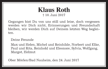 Traueranzeige von Klaus  Roth von Wetterauer Zeitung, Wetterauer Zeitung