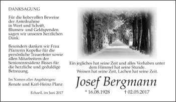 Traueranzeige von Josef Bergmann von Wetterauer Zeitung, Wetterauer Zeitung