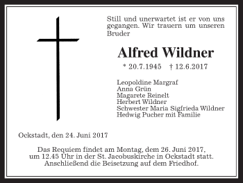 Traueranzeige von Alfred Wildner von Wetterauer Zeitung, Wetterauer Zeitung