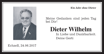 Traueranzeige von Dieter Wilhelm von Wetterauer Zeitung, Wetterauer Zeitung