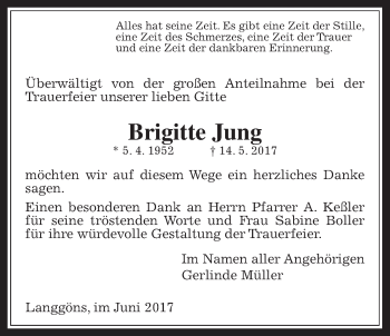 Traueranzeige von Brigitte Jung von Giessener Allgemeine, Alsfelder Allgemeine