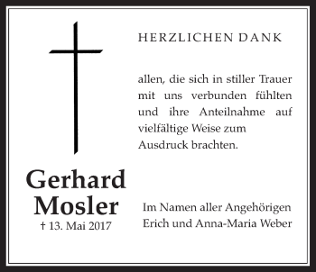 Traueranzeige von Gerhard Mosler von Wetterauer Zeitung, Wetterauer Zeitung