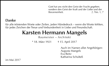 Traueranzeige von Karsten Hermann Mangels von Wetterauer Zeitung, Wetterauer Zeitung