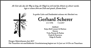 Traueranzeige von Gerhard Scherer von Giessener Allgemeine, Alsfelder Allgemeine, Wetterauer Zeitung, Wetterauer Zeitung