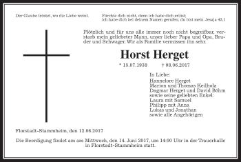 Traueranzeige von Horst Herget von Wetterauer Zeitung, Wetterauer Zeitung