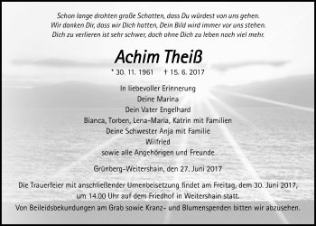 Traueranzeige von Achim Theiß von Giessener Allgemeine, Alsfelder Allgemeine