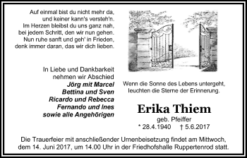 Traueranzeige von Erika Thiem von Giessener Allgemeine, Alsfelder Allgemeine