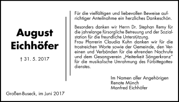 Traueranzeige von August Eichhöfer von Giessener Allgemeine, Alsfelder Allgemeine