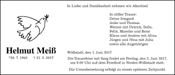 Traueranzeige von Helmut Meiß von Wetterauer Zeitung, Wetterauer Zeitung