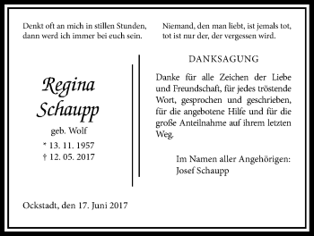 Traueranzeige von Regina Schaupp von Wetterauer Zeitung, Wetterauer Zeitung