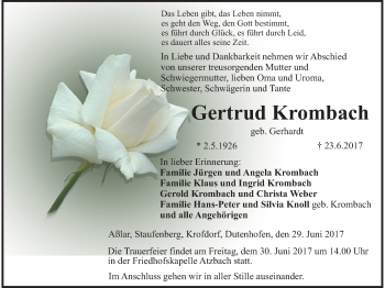 Traueranzeige von Gertrud Krombach von Giessener Allgemeine, Alsfelder Allgemeine