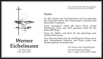 Traueranzeige von Werner Eichelmann von Wetterauer Zeitung, Wetterauer Zeitung