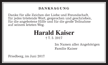 Traueranzeige von Harald Kaiser von Wetterauer Zeitung, Wetterauer Zeitung