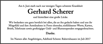 Traueranzeige von Gerhard Scherer von Giessener Allgemeine, Alsfelder Allgemeine