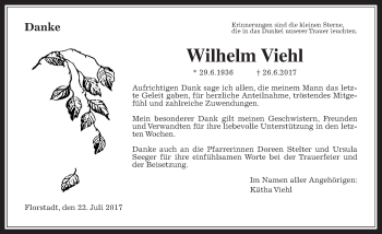 Traueranzeige von Wilhelm Viehl von Wetterauer Zeitung, Wetterauer Zeitung