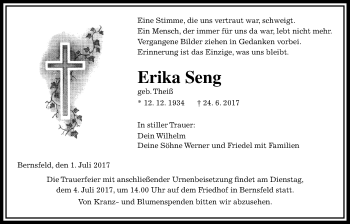 Traueranzeige von Erika Seng von Alsfelder Allgemeine