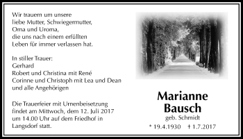 Traueranzeige von Marianne Bausch von Licher Wochenblatt, Licher Wochenblatt, Licher Wochenblatt